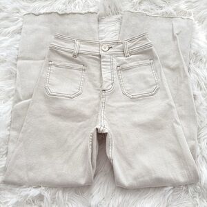 Miou Muse Cream Flare Wide Leg Jeans
